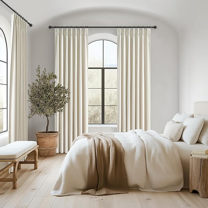 Cream Pinch Pleated Blackout Summer Curtains 86 Inch Length 2 Panels Set for Living Room,Farmhouse Linen Blend Thermal Burg for 86-88 inch Window Heat Blocking Drapes Room Darkening Light Beige