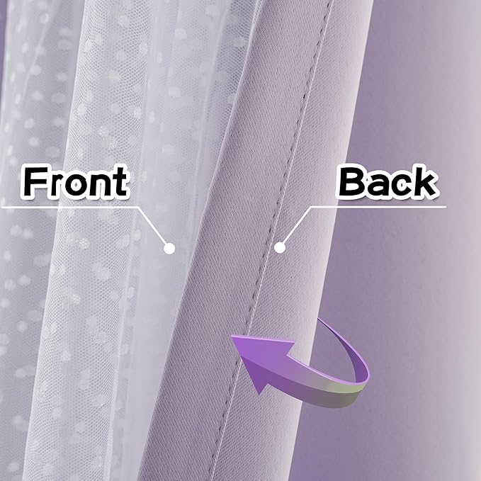 MYSKY HOME Cute Lilac Curtains for Girls Bedroom & Nursery Kids Blackout Short Curtains for Small Windows 54 Inch Long Double Layer with Polka Dots Sheer, Grommet Tops, 52" Wide, 2 Panels