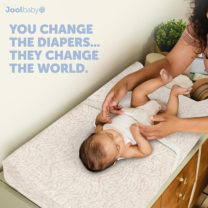 Jool Baby Serenity Soft Changing Pad + Washable Cover, Non-Slip - Fits Standard Changing Tables & Dressers (Wave Pattern, Oatmilk)