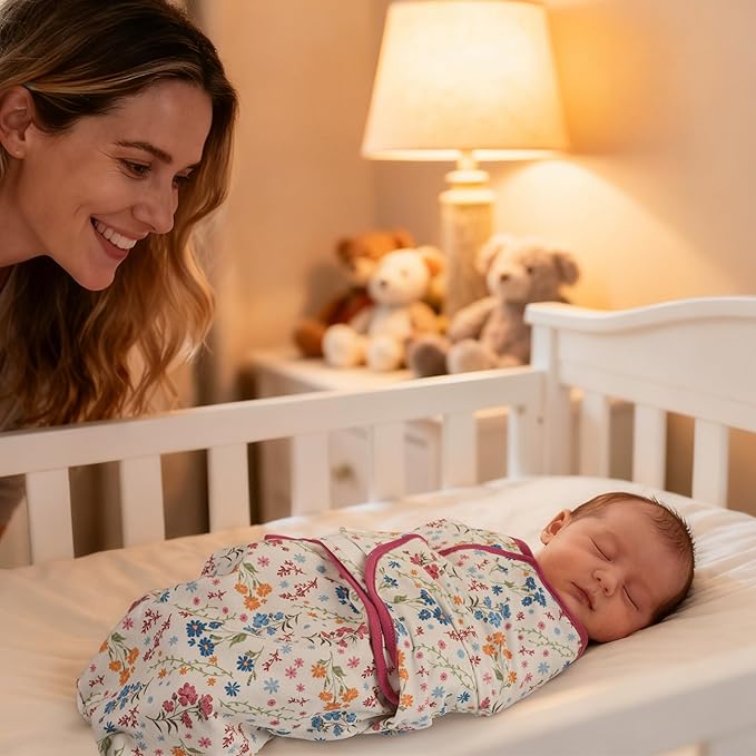 Baby Swaddles for Newborn Organic Cotton,Soft & Snug Newborn Velcro Swaddle 0-3 Months Sleep Sack Helps Calm Startle Reflex, 2-Pack Wrap Nursery Swaddling Blankets Country Floral