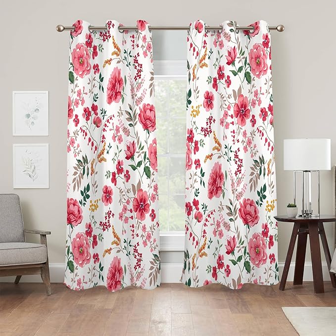 Renaiss Leaf Curtains Green Leaves Print Blackout Window Curtains for Bedroom Botanical Plants Grommet Top Room Darkening Window Drapes for Living Room 53W x 63L Inch Two Panel Set