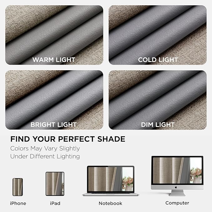 Joydeco Blackout Curtains 84 Inches Long 2 Panels Burg, Room Darkening Curtains for Bedroom, 100% Black Out Textured Thermal Drapes Privacy Protection 2 Panels Set(W52 x L84 Inch, Linen)