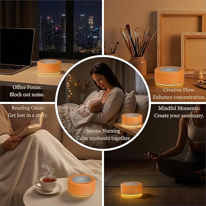 Nursery Lamp with Sound Machine, Mood Lighting, 7 Colors Night Light, 30 Soothing Sounds, White Noises for Baby, Adults. Timer, Plug in, Memory Function, Touch Control