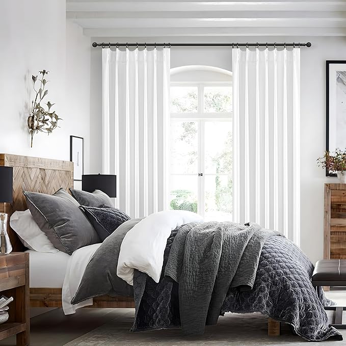 Solid White Linen Blackout Viral Curtains 96 Inches Long for Bedroom, Modern Pinch Pleated Boho Window Curtains para Sala Room Darkening Thermal Heavy Track Drapes 96 Inch 2 Panels Set
