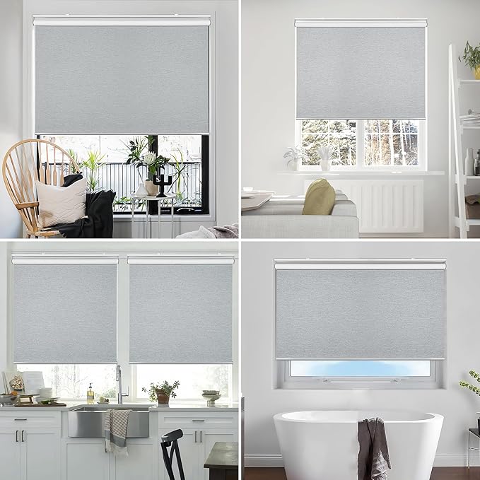 Homebox Cordless Blackout Roller Shades for Windows, 100% Room Darkening Blinds with Thermal Insulated Easy Install Spring System for Home, Living Room, Nursery (41" W x 72" H, Light Grey)