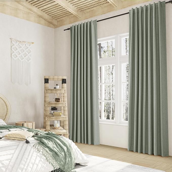 Guken Desert Sage 100% Blackout Curtains 108 Inch Length 2 Panels Set for Living Room Bedroom Back Tab Thermal Insulated Black Out Linen Drapes Room Darkening Window Curtains 108 Inches Long