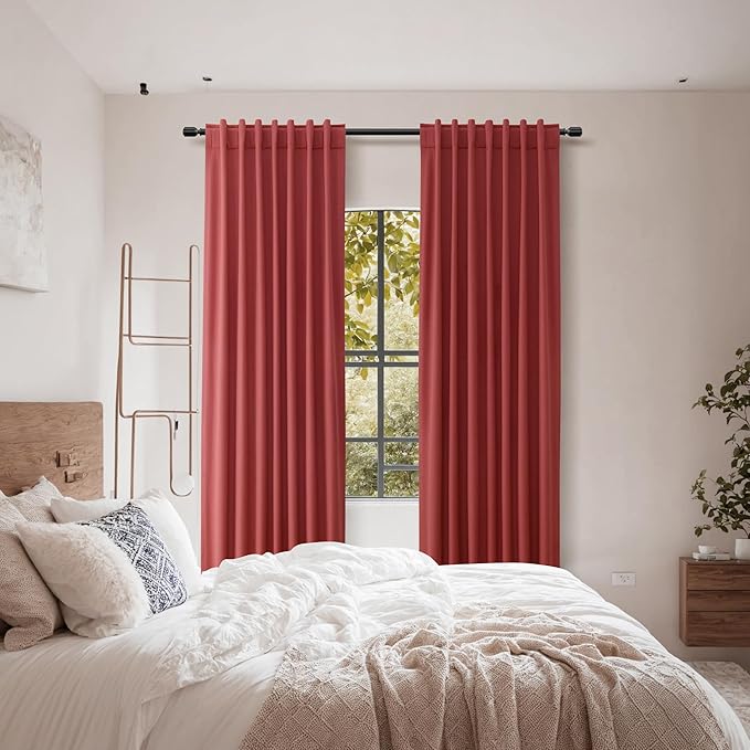 Guken Red 100% Blackout Curtains 90 Inch Length 2 Panels Set for Living Room Bedroom Back Tab Thermal Insulated Black Out Linen Drapes Room Darkening Window Curtains 90 Inches Long