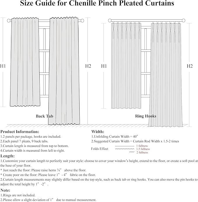 WEST LAKE Silver Grey French Pleated 95% Blackout Window Curtain Panels 112 Inches Length,Triple Weave Textured Heavy Chenille Drapes for Bedroom,Vintage Window Treatment,Back Tab,40"Wx112"L,Pack of 2