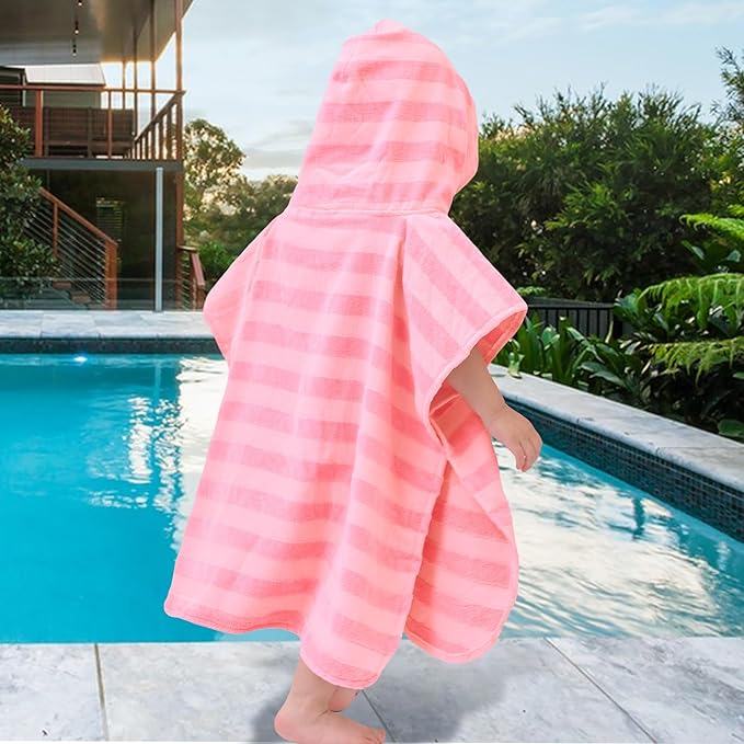 Toddler Bath Towels with Hood, Oversized (2-4Years,22"X22") Made from 100% Soft Cotton,Absorbent Hooded Poncho Towel for Baby Girl,Perfect for Pool | Swimming | Bath | Beach,Jacquard Pink Stripe