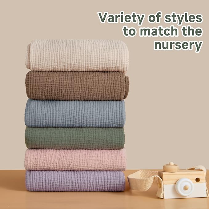 Pro Goleem 2 Pack Muslin Crib Sheets for Boys and Girls, Soft Breathable Neutral Fitted Cotton Baby Bed Sheets Set for Standard Crib Mattress & Toddler Mattress 52"x28", (Grey&Green)