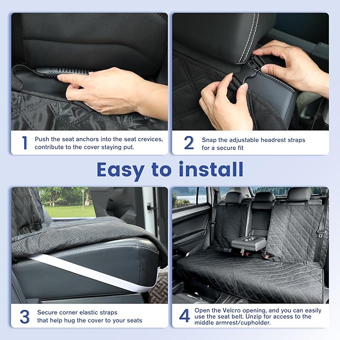 Back Seat Cover - 900D Oxford Waterproof Car Seat Protector, Fits Cars/SUVs/Trucks, Split Bench, Non-Slip, Dog/Kid Proof, Easy Clean(Black)