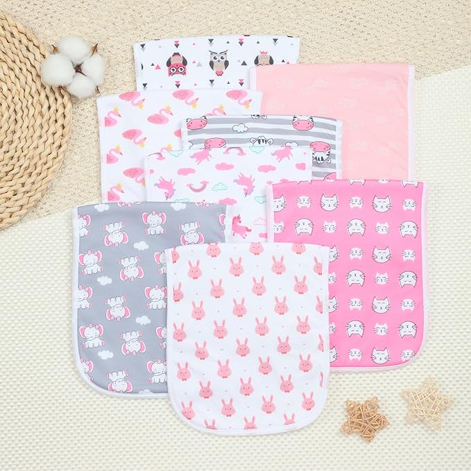 Hakochia Burp Cloths for Baby Boy & Girl Organic Cotton Large Unisex Burp Clothes Extra Absorbent Soft Neutral Burping Rags Spit Up Cloth Sets for Newborns 8 Pack