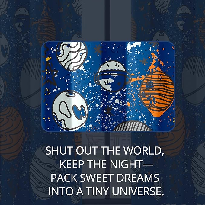 Kids Space Planet Blackout Curtains - 100% Blackout, Thermal Insulated, Noise Reducing, Perfect for Kids Room and Nursery, 2 Panels (Space-is-Great, W52×L84)
