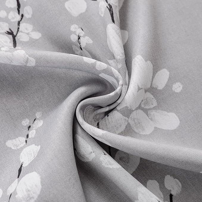 FMFUNCTEX 100% Blackout Floral Curtains for Bedroom, Grey Curtains 84 inch Length Blossom Flower Patterned for Living Room,Thermal Insulated Drapes Farmhouse, Rod Pocket 2 Panels (White on Grey)
