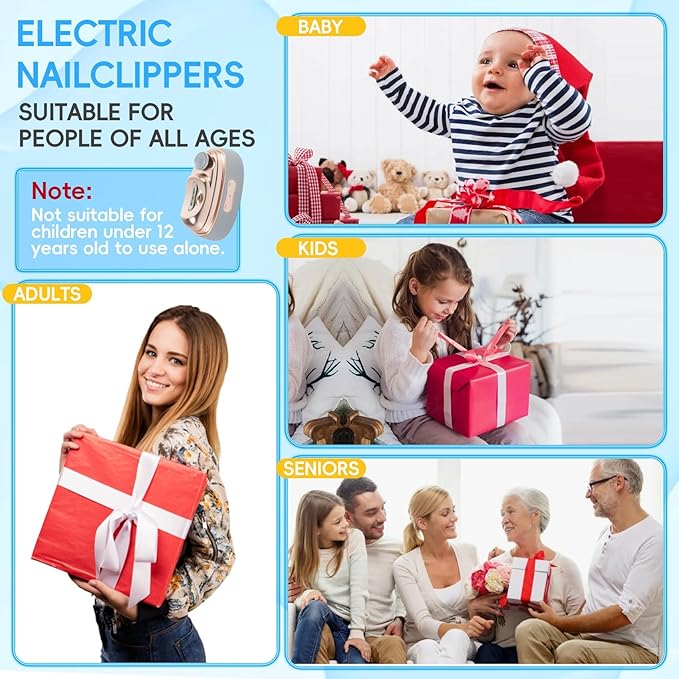Electric Nail Trimmer: 3-in-1 Clipper, File & Polisher with Quiet 25dB Motor, LED Light & Automatic Catcher - 2-Speed USB Rechargeable Nail Clipper for Babies, Seniors, Adults