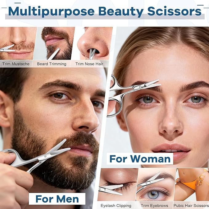 Hdama Nose Hair Scissors, Small Sicssors for Men Women Grooming Facial & Ear Hair, Trimming Eyebrow, Mustache, Beard with Safety Blunt Tip