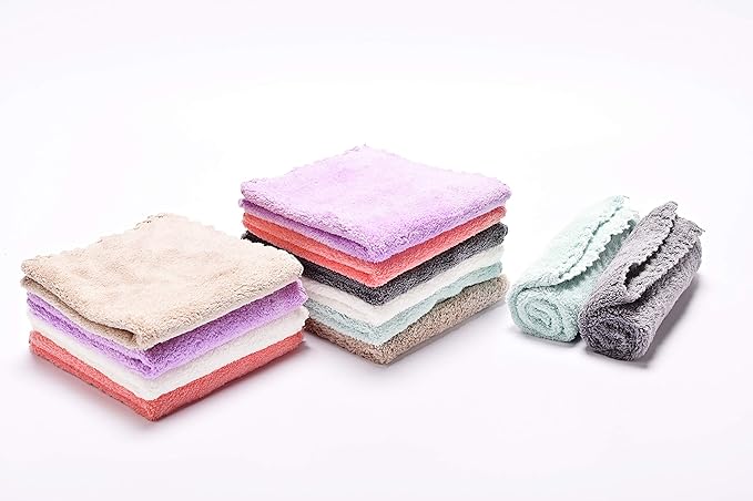 Kyapoo Baby Washcloths 12 Pack 12x12 Inches Microfiber Coral Fleece Extra Absorbent and Soft for Newborns, Infants and Toddlers