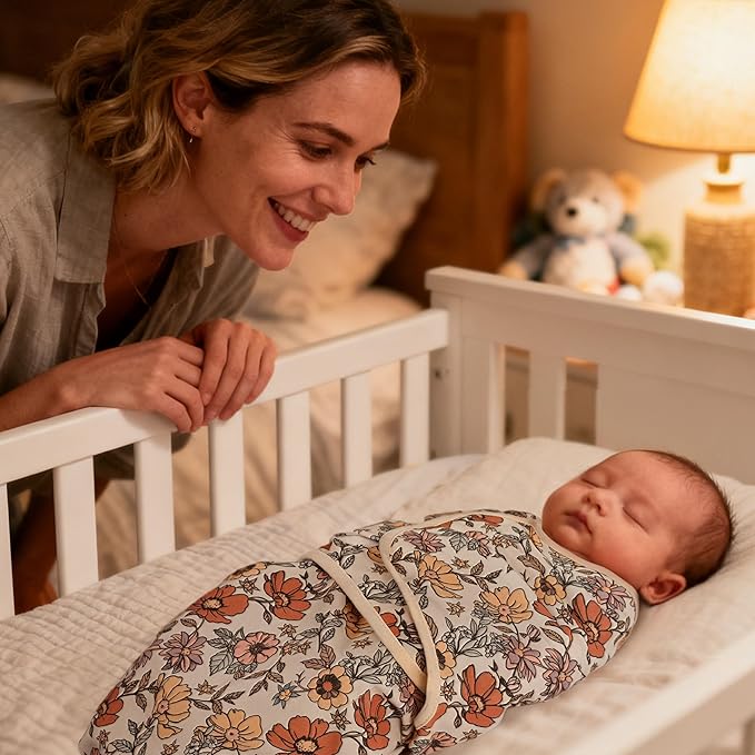 Baby Swaddles for Newborn Organic Cotton,Soft & Snug Newborn Velcro Swaddle 0-3 Months Sleep Sack Helps Calm Startle Reflex, 2-Pack Wrap Nursery Swaddling Blankets Retro Floral