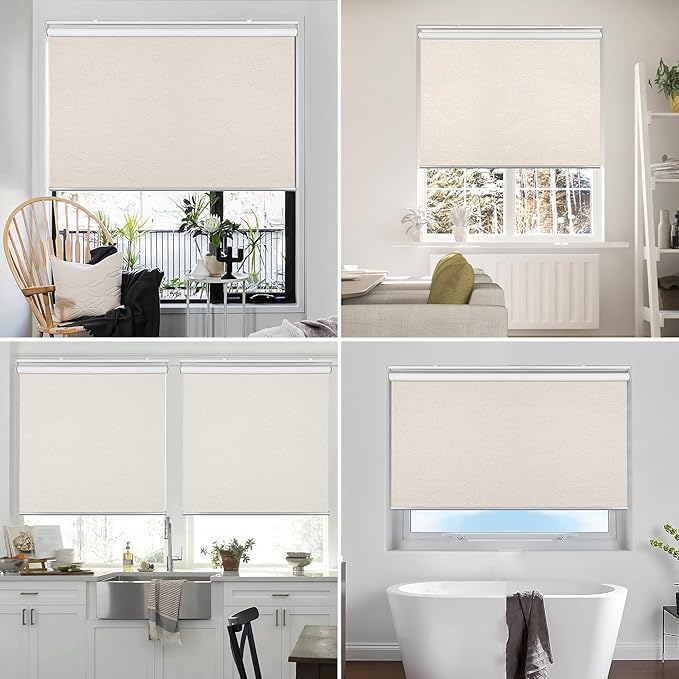 Homebox Cordless Blackout Roller Shades for Windows, 100% Room Darkening Blinds with Thermal Insulated Easy Install Spring System for Home, Living Room, Nursery (39" W x 72" H, Light Beige)