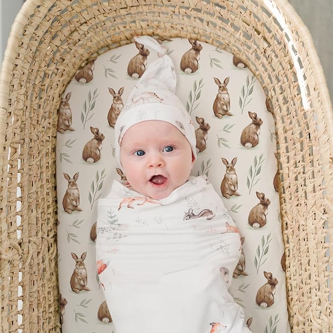 Stretch Fitted Bassinet Sheet Set BROLEX 2 Pack Cradle Sheets for Bassinet Pad/Mattress,Unisex Boys Girls,Ultra Soft,Bunny Nuts
