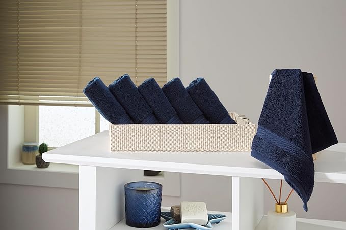 Ozdilek 6-Piece Washcloth Set 13x13 100% Turkish Cotton, 600 GSM, Soft, Gentle on Sensitive Skin, Multi-Purpose Use, Washable, Reusable, Ideal for Baby Care & Spa 6 Towels (Navy Blue)