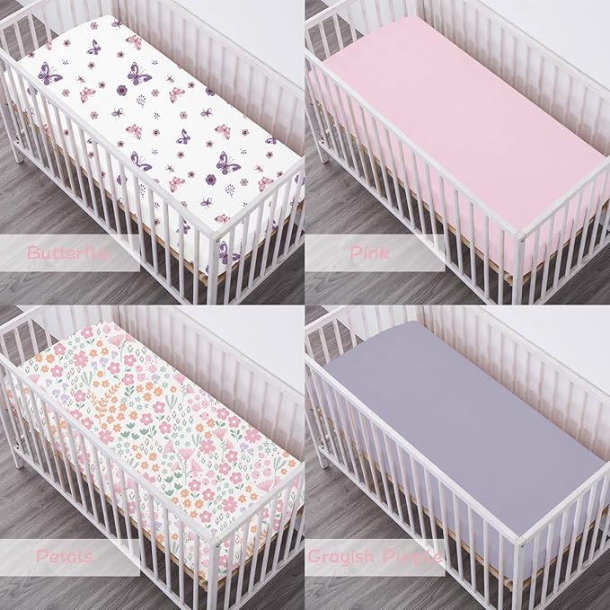Little Grape Land Mini Crib Sheets 4 Pack, Pack n Play Sheets Fitted 38 x 26 for Boys and Girls, Pack and Play Sheets Compatible with Graco Pack n Play Playard, Sea Breeze