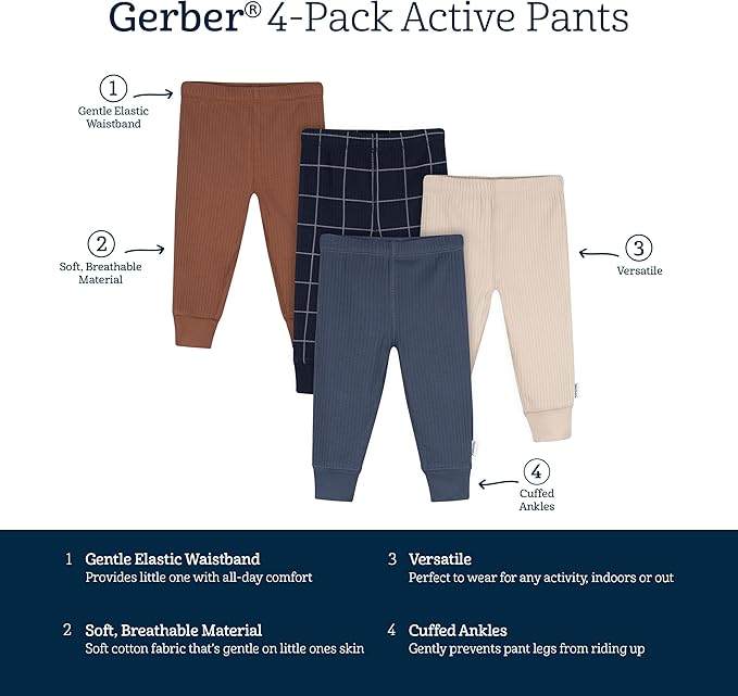 Gerber Baby Boys' 4-Pack Pants