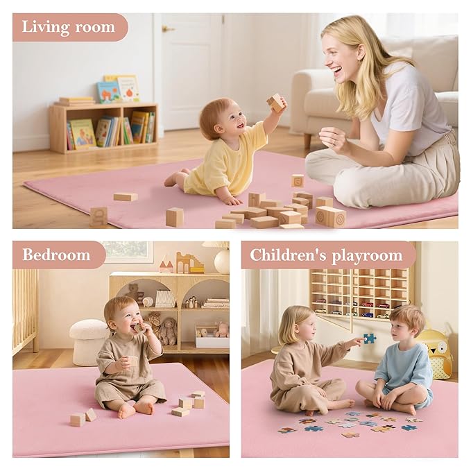 Papamama 1.3" Thick Baby Play Mats for Floor, 50x50 Playpen Mat, Ultra Soft Plush Nursery Rug for Baby Girl, Crawling Rug with Non-Slip Backing Safe for Toddlers/Infants, Yoga & Tatami Use(Pink)