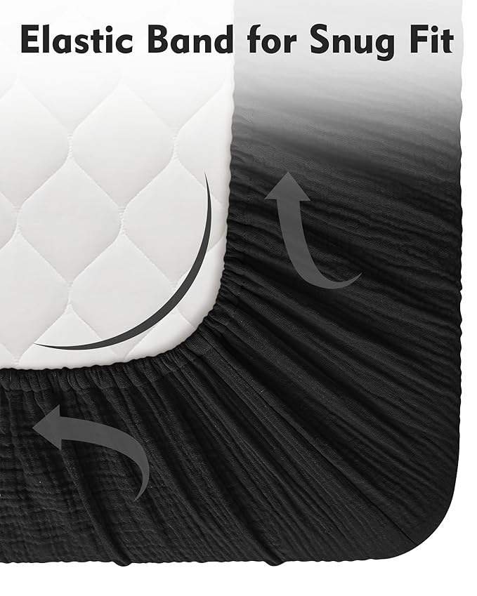 Pro Goleem Muslin Crib Sheets for Boys and Girls, Soft Breathable Neutral Fitted Cotton Baby Bed Sheets for Standard Crib Mattress & Toddler Mattress (52"x28"), 1 Pack (Black)