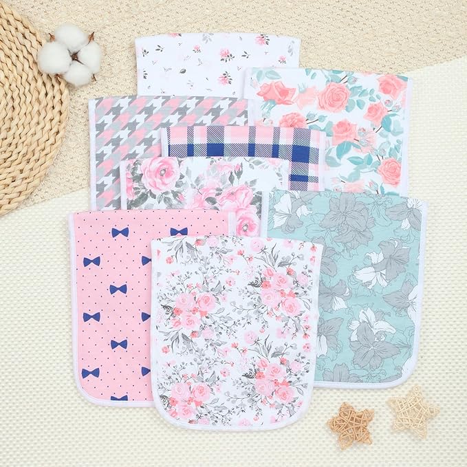 Hakochia Burp Cloths for Baby Boy & Girl Large Unisex Burp Clothes Extra Absorbent Soft Neutral Burping Rags Spit Up Cloth Sets for Newborns 8-Pack