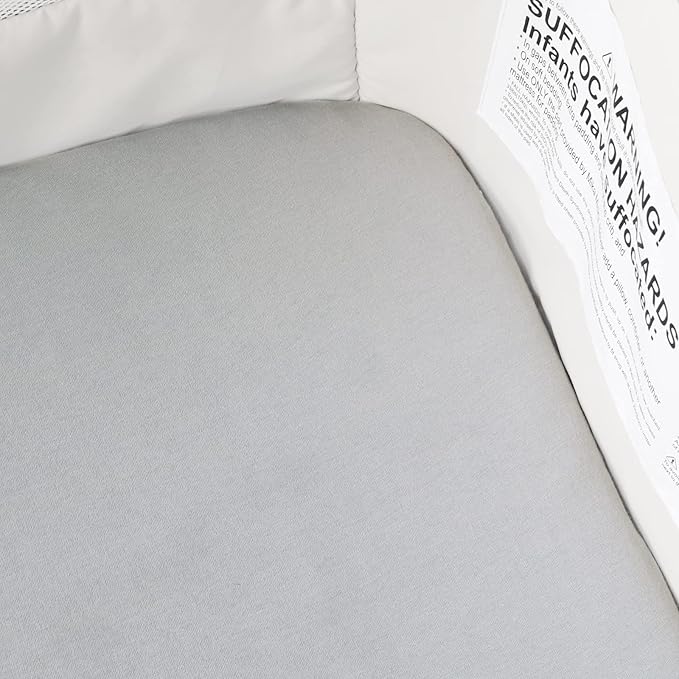 Bassinet Sheets Compatible with HARPPA Baby Bassinet Bedside Sleeper, 2 Pack, 100% Jersey Knit Cotton Sheets, Breathable and Heavenly Soft, Grey and White Print for Baby