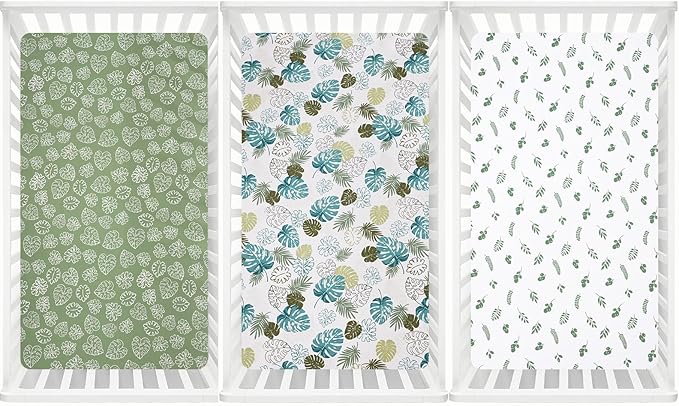 david's kids 3 Pack Fitted Crib Sheets, Ultra Soft Breathable Comfortable Baby Sheet Set for Boys Girls Neutral, 28x52 Inch Fits Standard Crib and Toddler Mattresses, Leaf