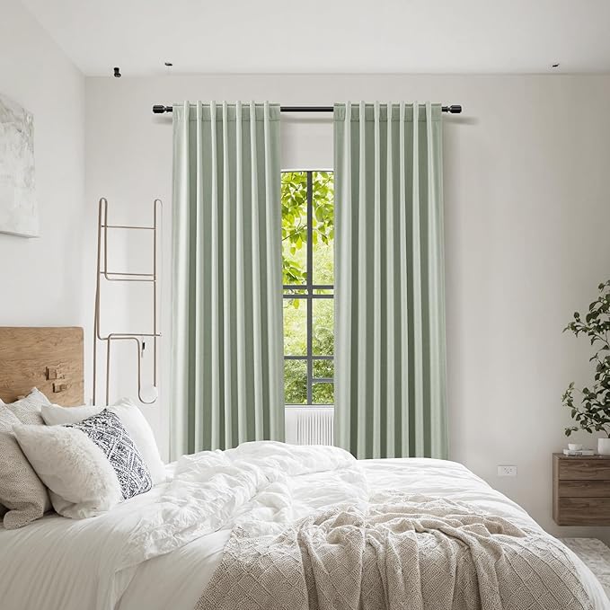 Guken 100% Blackout Curtains 102 Inch Length 2 Panels Set for Living Room Bedroom Back Tab Thermal Insulated 100% Black Out Linen Drapes Room Darkening Window Curtains,Mist Sage