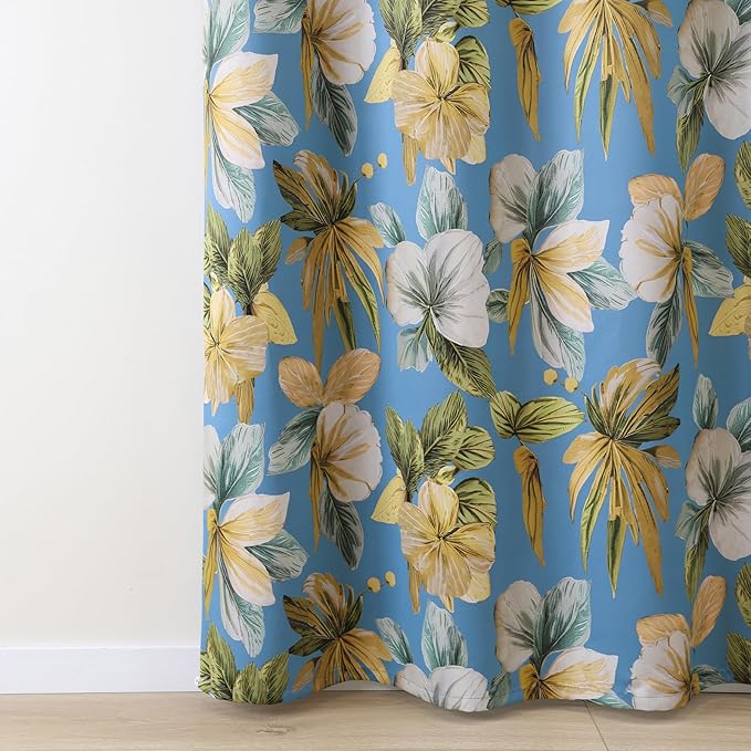 L.Z.E Blue Floral Curtains for Bedroom Sky Blue Yellow Vintage Blackout Curtains 108 Inch Long 85% Room Darkening Drapes for Living Room Thermal Grommet Top 2 Panels Set Retro Extra Long