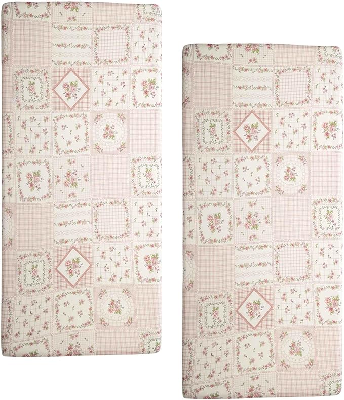 SDY Jersey FloralCrib Sheets for Baby Girls,52”x28”x8,2 Pack,Pink Flower Standard Oval/Retangle Crib Mattress Sheets for Toddler,Super Soft Breathable