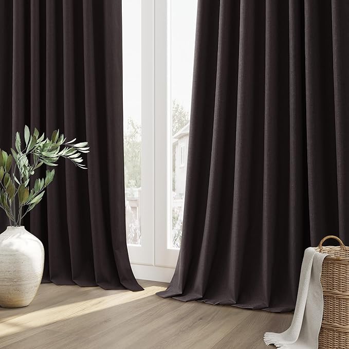 Guken 100% Blackout Curtains 90 Inch Length 2 Panels Set for Living Room Bedroom Back Tab Thermal Insulated Black Out Linen Drapes Room Darkening Cocoa Coffee,52x90