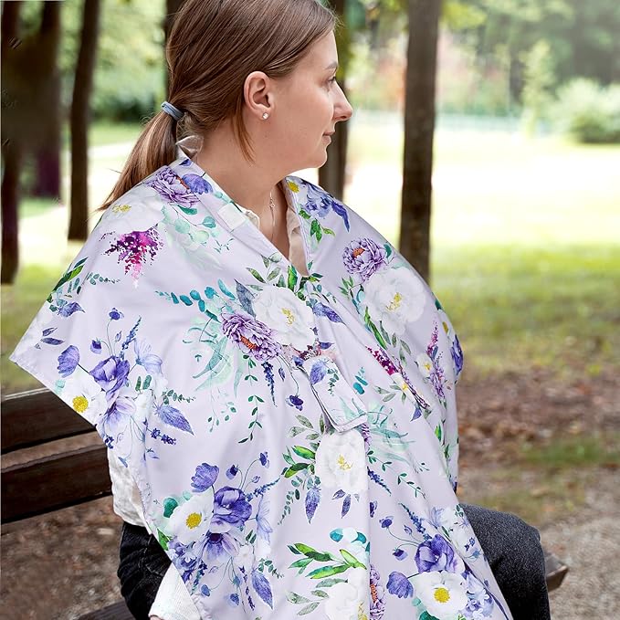 Car Seat Cover Baby, Peekaboo Opening Carseat Covers Baby Girl, Warm Minky Infant Car Seat Canopy, Multi-Use Cover Protecting Baby from Wind, Sun, Strangers Purple Floral