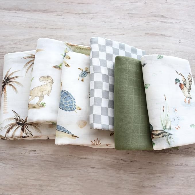 LifeTree Baby Swaddle Blankets, Muslin Swaddle Blankets Boys Girls Swaddling Wrap Receiving Blanket for Newborn, 70% Viscose Bamboo and 30% Cotton, Large 47" x 47", Mallard Duck Pattern