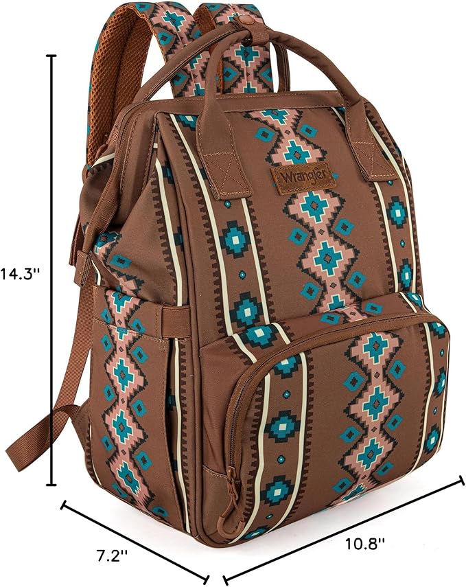 Montana West Wrangler Diaper Bag Backpack Aztec Travel Backpack Purses Western Multi-Function Baby Bags for Mom with Waterproof Insulated Pockets