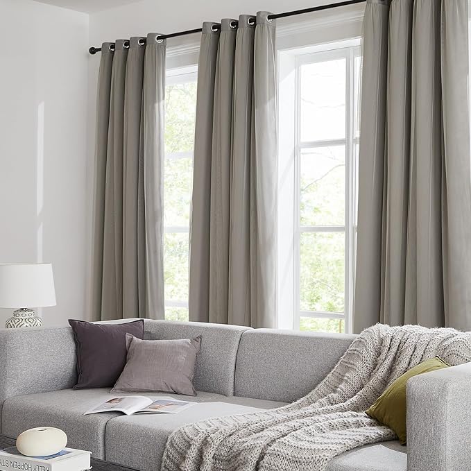 100% Blackout Curtains for Bedroom, Double Layer Grey Curtains, Black Out Curtain 108 inch Long with Sheer Overlay for Living Room, Room Darkening Window Drapes with Grommet, 52" W x 108" L