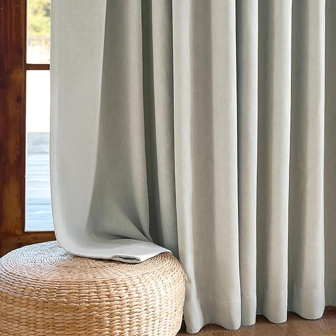 jinchan Chenille Blackout Curtains 84 Inches Long Light Grey Thermal Insulated Curtains for Bedroom Living Room 2 Panels Triple-Weave Noise Reducing Drapes Back Tab Privacy Window Curtains 50x84 Inch