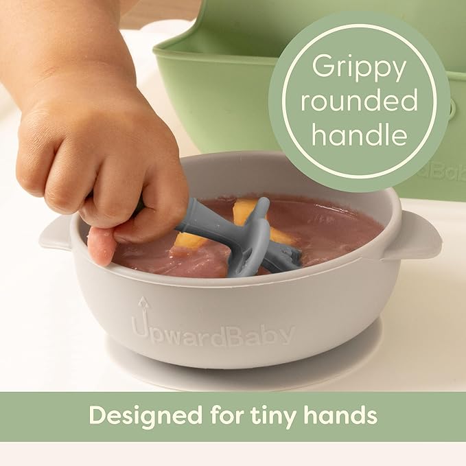 Upward Baby Silicone Baby Feeding Spoon with Anti Choke Barrier - Baby Spoons Self Feeding 6 Months, First Stage Infant Supplies and Toddler Utensils, Baby Led Weaning Soft-Tip Training Spoon, 3 Pack