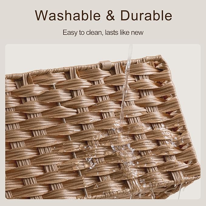 HBlife Large Diaper Caddy Organizer, Washable Waterproof, Portable Plastic Wicker Woven Basket with Divider, Nursery Diaper Station, Baby Shower Gifts Basket & Car Organizer