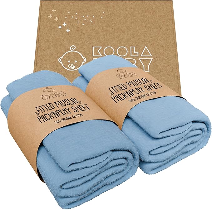 Pack and Play Sheets Fitted - Portable Mini Crib Mattress Sheet for Boys & Girls - Soft Muslin Cotton Playard Sheets - Play Yard Mattress Cover - Fits Most Pack n Play - Safe and Snug for Baby 2 Pack