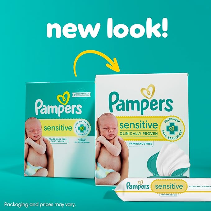 Pampers Sensitive Baby Wipes, Water Based, Hypoallergenic and Unscented, 1 Flip-Top (56 Wipes Total)