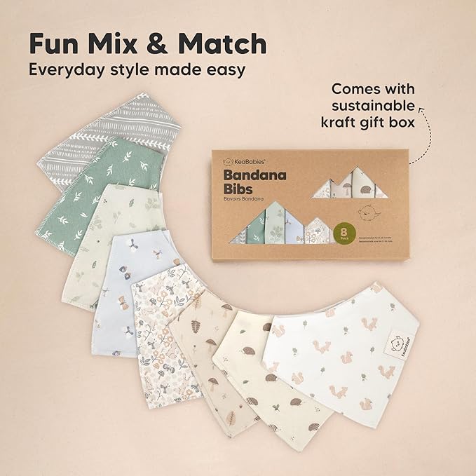 KeaBabies 8-Pack Organic Baby Bandana Bibs for Girls - Super Absorbent Triangle Baby Bibs for Drooling and Teething Infant, 100% Cotton Extra Soft for Newborn, Infant 0-36 Months (Fall Spores)