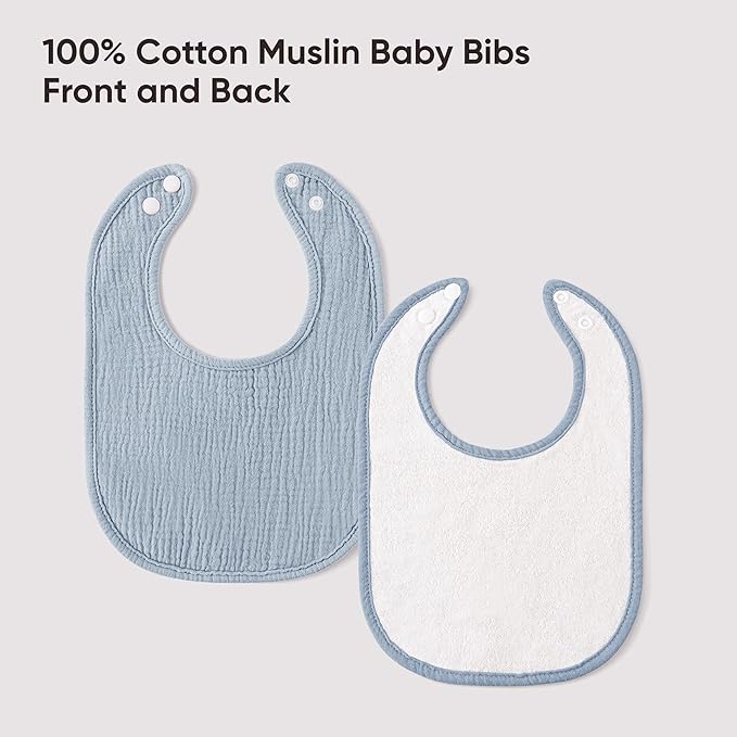 Bearmoss Baby Muslin Drooling Bibs 100% Cotton Square Adjustable Bibs Gift for Baby Girls Boys Teething Drool 8 Pack