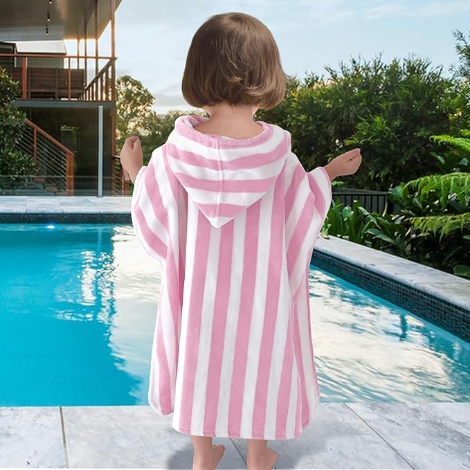 VOOVA & MOVAS Toddler Towels with Hood, Oversized (2-4Years,22"X22") Made from 100% Soft Cotton,Absorbent Hooded Poncho Towel for Baby Girls,Perfect for Pool | Swimming | Bath | Beach,Pink Stripe