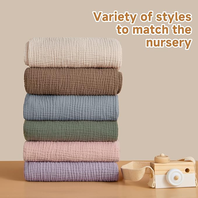 Pro Goleem Muslin Crib Sheets, 100% Cotton Crib Sheets for Boy Girl, 2 Pack Breathable Soft Neutral Baby Bed Sheets Set, Fits Standard Crib Mattress & Toddler Mattress 52"x28", (Brown&Beige)