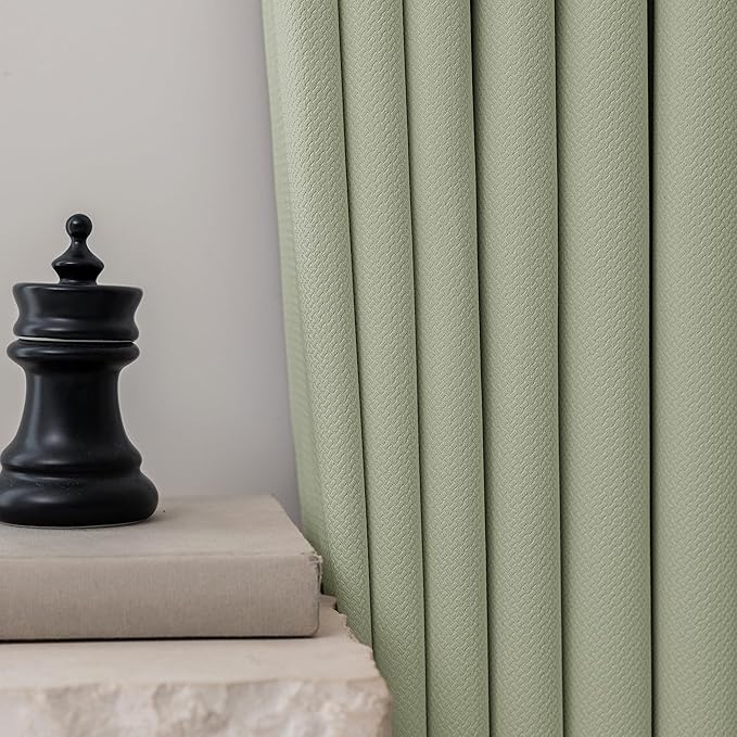 FMFUNCTEX 100% Blackout Curtains for Bedroom, Green Curtains 63 Inches Long Textured Thermal Insulated Curtains for Living Room Drapes, Black Out Drapery Grommet Room Darkening 2 Panels, 40" W x 72" L